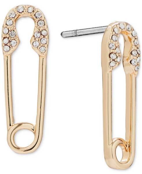 Gold-Tone Pavé Safety Pin Drop Earrings