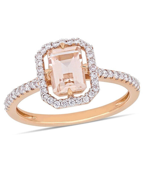 Morganite (7/8 ct. t.w.) and Diamond (1/4 ct. t.w.) Halo Ring in 14k Rose Gold