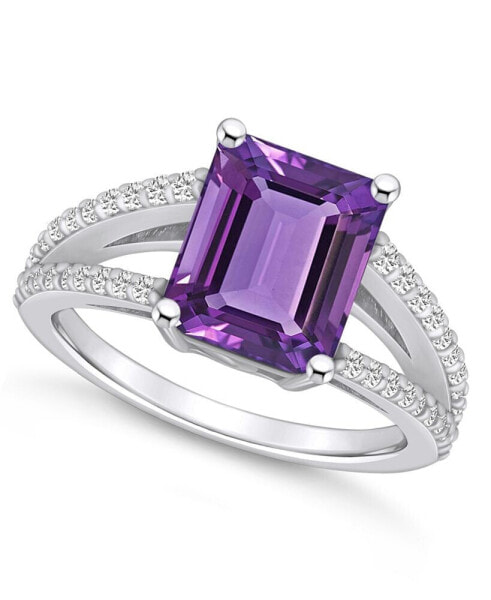Amethyst and Diamond Accent Ring in 14K White Gold