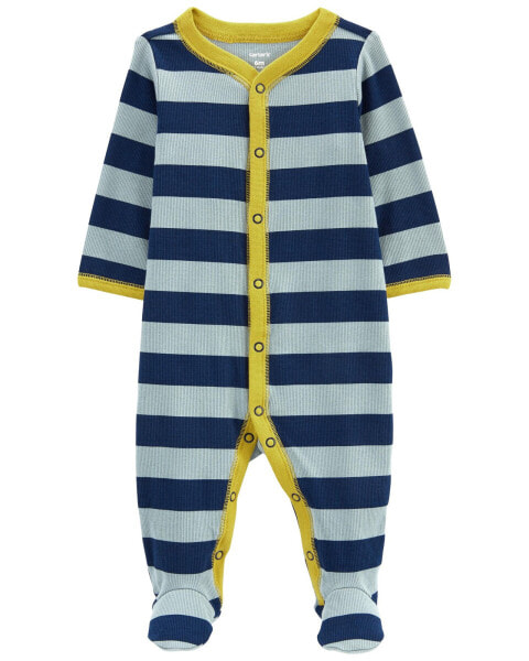 Baby Striped Snap-Up Cotton Blend Sleep & Play Pajamas NB