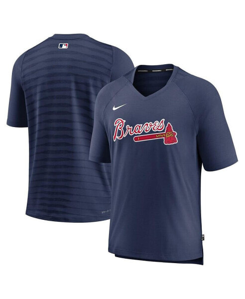 Men's Navy Atlanta Braves Authentic Collection Pregame Raglan Performance V-Neck T-shirt