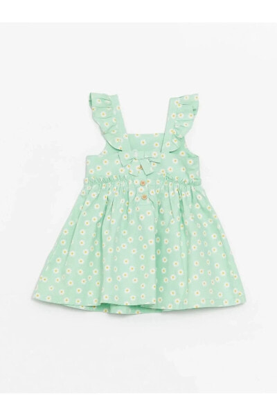 LCW baby Kare Yaka Kolsuz Çiçekli Kız Bebek Elbise
