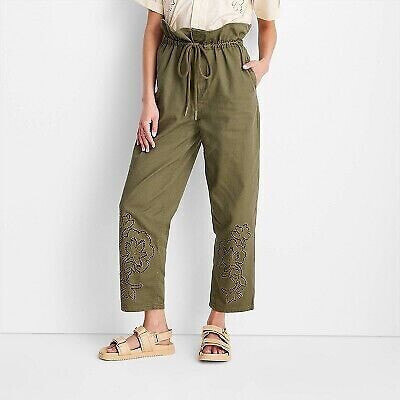 Women's High-Waisted Eyelet Pants - Future Collective with Jenny K. Lopez Olive