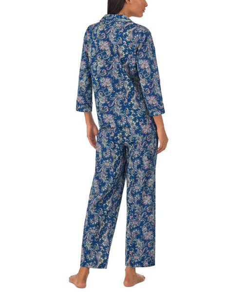 Petite 2-Pc. 3/4-Sleeve Printed Pajamas Set