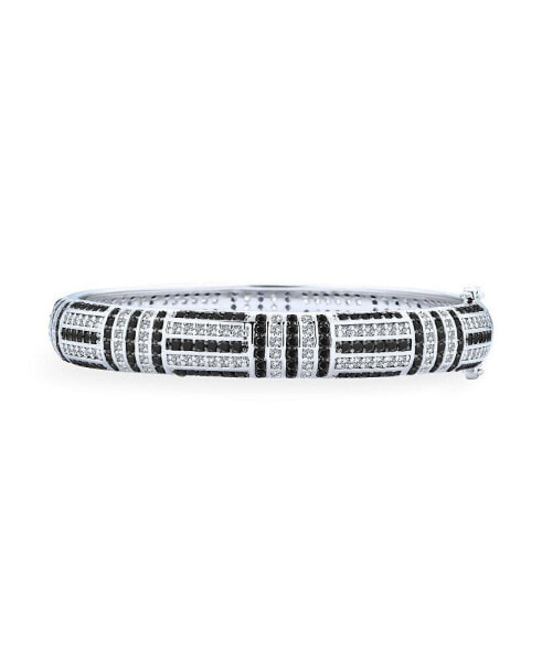Art Deco Style Geometric Black White Cubic Zirconia CZ Statement Bangle Bracelet For Women
