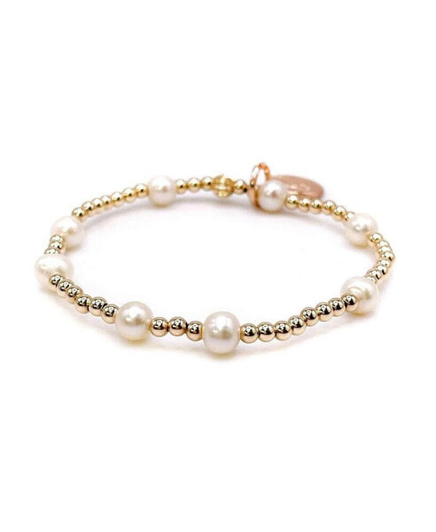 Non-Tarnishing Gold filled, 3mm Gold Ball and Freshwater Pearl Stretch Bracelet