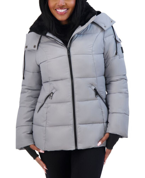 Juniors' Faux-Fur-Lined Hooded Puffer Coat