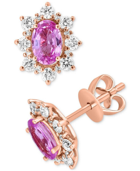 EFFY® Pink Sapphire (1-1/20 ct. t.w.) & Diamond (1/2 ct. t.w.) Halo Stud Earring in 14k Rose Gold
