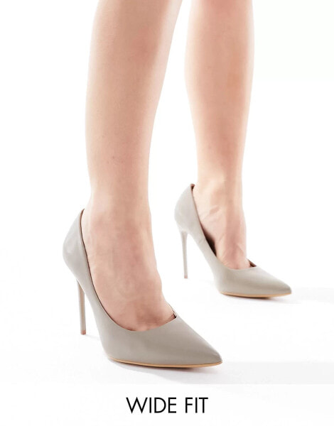 Truffle Collection wide fit high heel court shoe in taupe