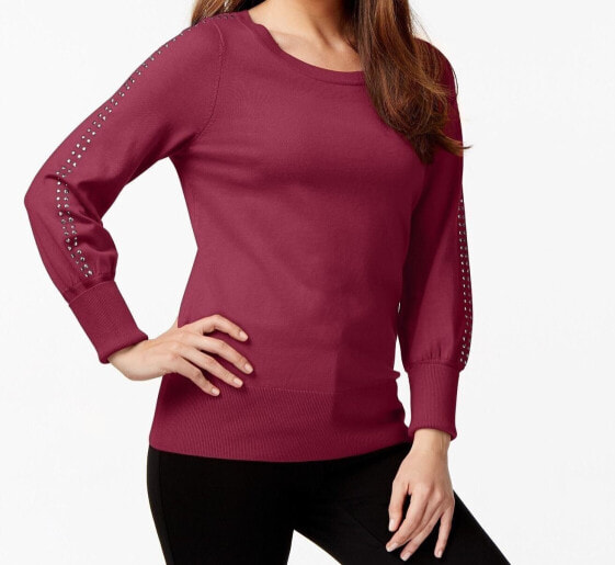 Alfani Women's Long Sleeve Embellished Scoop Neck Sweater Burgundy L