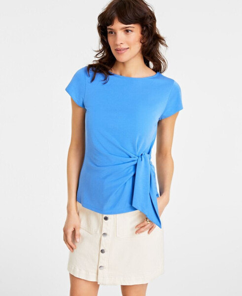 Women's Knit Side-Tie T-Shirt, Created for Macy's