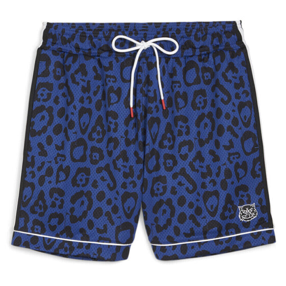 Puma Hoops X Golf Cheetah Print Short Mens Blue Casual Athletic Bottoms 62287101