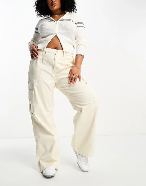 Simply Be wide leg cargo trousers in cream