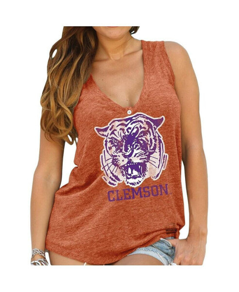 Блузка Original Retro Brand женская Clemson Tigers оранжевая Расслабленный Хенли Топ