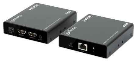 Manhattan 4K HDMI over Ethernet Extender Kit - Extends 4K@60Hz signal up to 70m with a single Cat6 Ethernet Cable - Transmitter and Receiver - Power over Cable (PoC) - Black - Three Year Warranty - Box - Network transmitter & receiver - 70 m - 18000 Mbit/s - Cat6 -