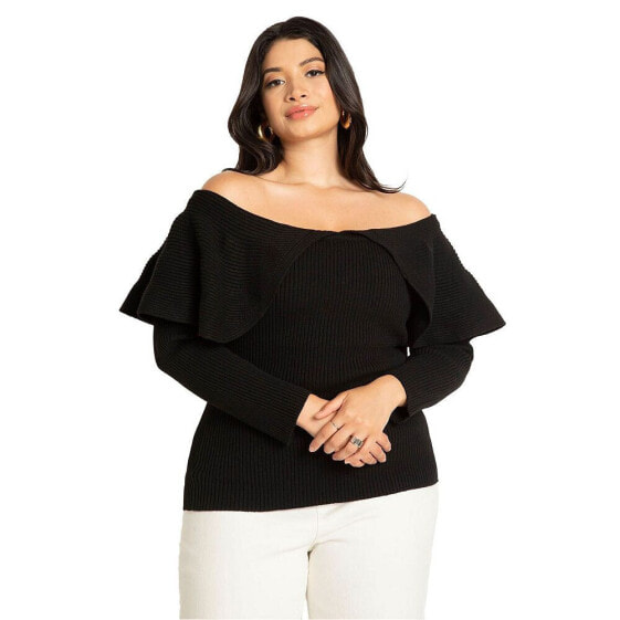 Plus Size Off The Shoulder Sweater With Flounce