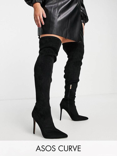 ASOS DESIGN Curve Koko heeled over the knee boots in black