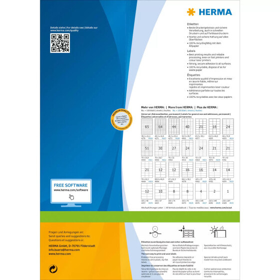 HERMA Address labels Premium sheetsize A5 105x148 mm white paper matt 800 pcs. - White - Paper - Laser/Inkjet - Matte - Permanent - Rectangle