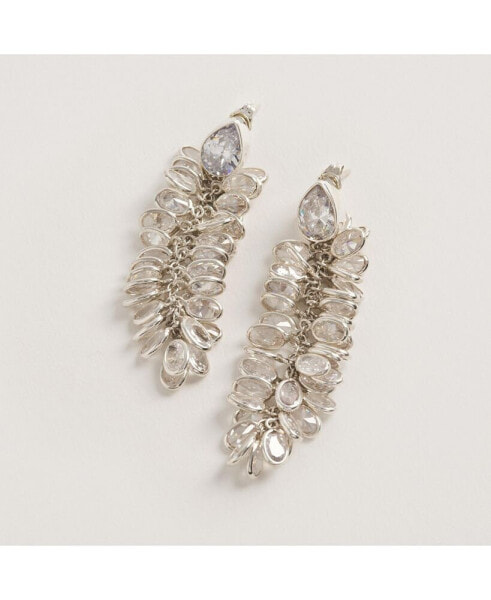 SILVER CRYSTAL LONG DROPS EARRINGS