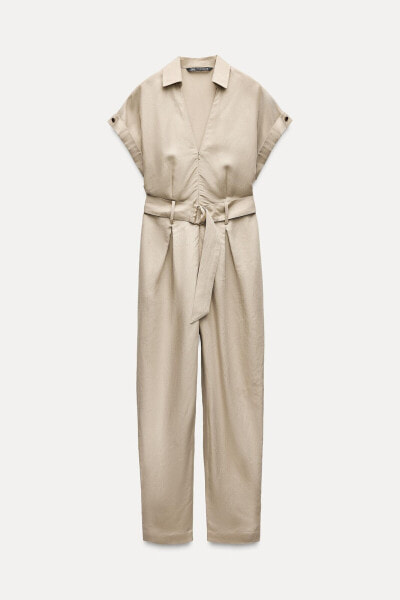 LINEN BLEND JUMPSUIT WITH BELT