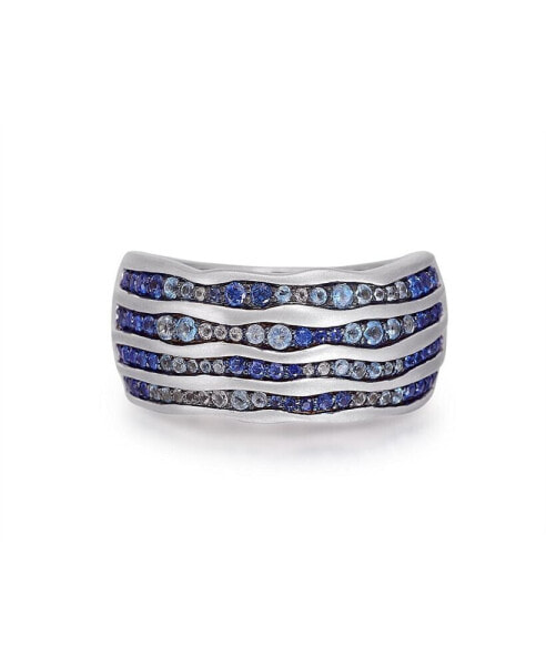 Maverick Surfer Design Sterling Silver Blue Sapphire, Topaz Gemstone Band Ring