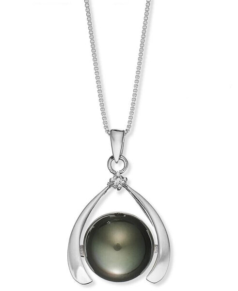 Macy's sterling Silver Necklace, Cultured Tahitian Pearl (11mm) and Diamond Accent Pendant