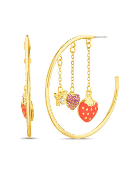 Gold-Tone Hoop with Strawberry, Heart and Butterfly Charm Dangles