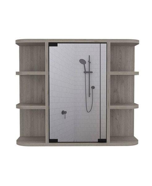 Milan Medicine Cabinet, Six External Shelves Mirror, Three Internal Shelves - Light Gray