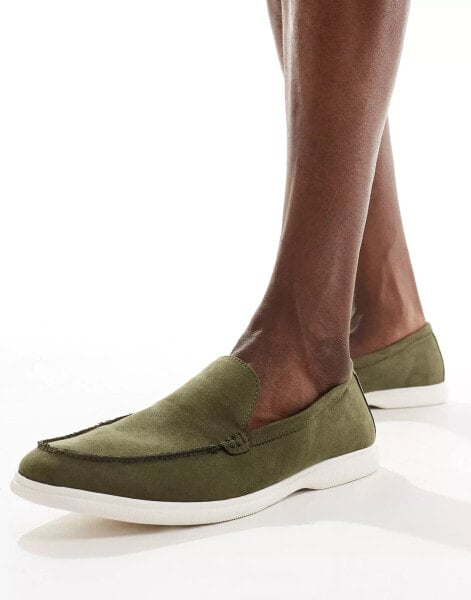 Truffle Collection casual suede loafers in olive green