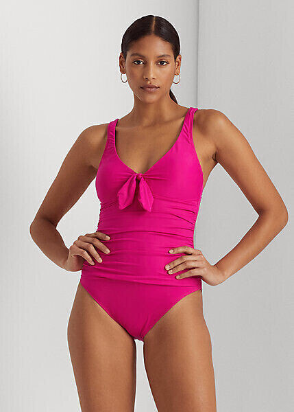 Ralph Lauren 299856 Women Tie-Front Scoopneck One-Piece Swimsuit size 6 Pink