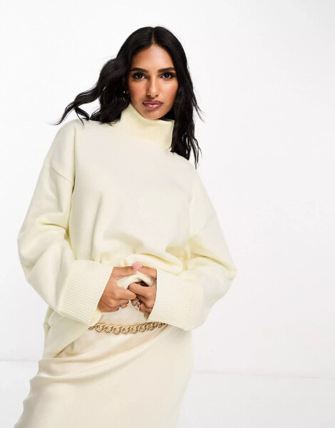 ASOS DESIGN super soft co-ord long line roll neck in winter white