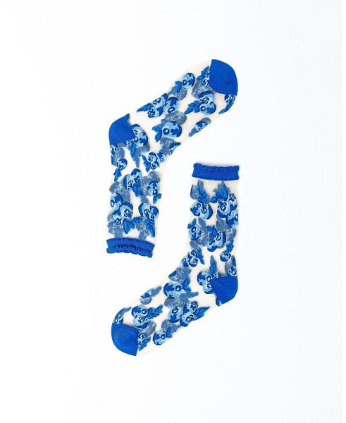Носки женские SOCK CANDY синие с кружевами "Blueberry Ruffle"