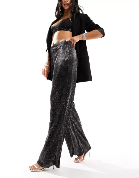 JDY wide leg trousers in black glitter