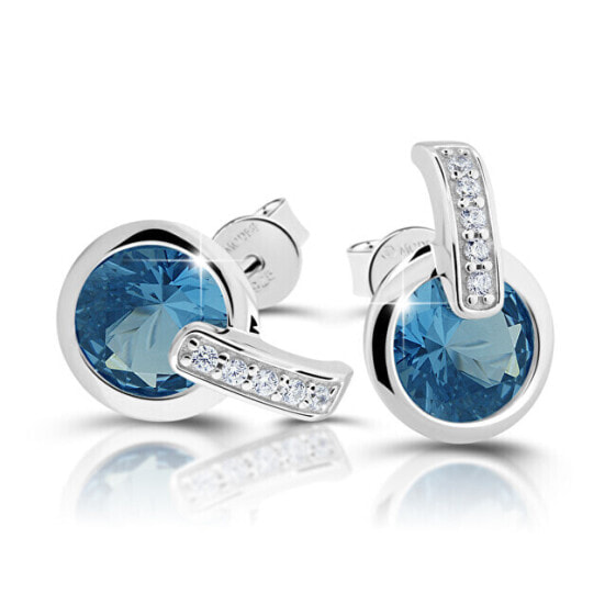Charming silver earrings with zircons and aquamarine M21063