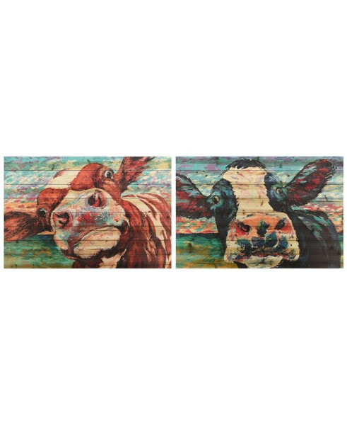 Curious Cow 3 and 4 Arte de Legno Digital Print on Solid Wood Wall Art, 30" x 45" x 1.5"