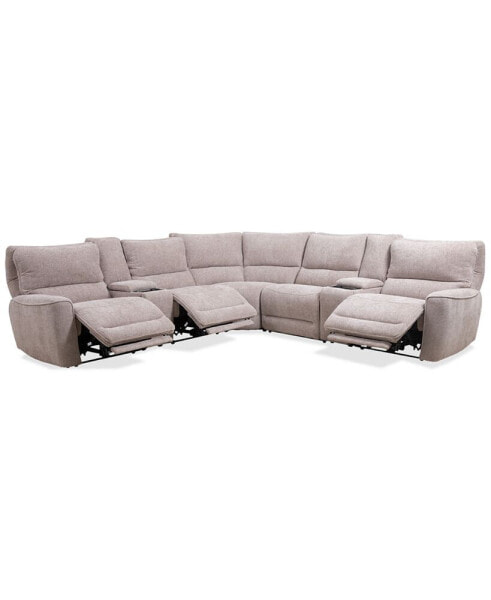 Deklyn 129" 7-Pc. Zero Gravity Fabric Sectional with 3 Power Recliners & 2 Consoles, Created for Macy's