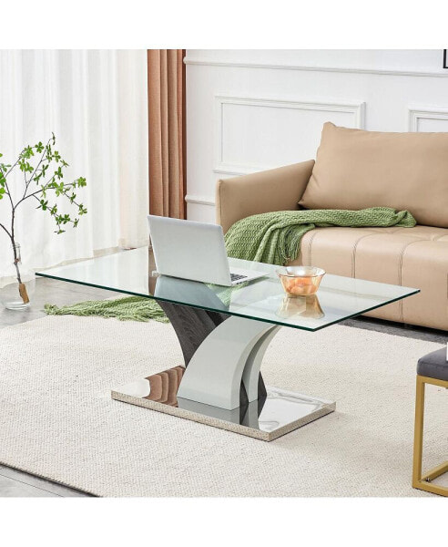 Modern Dining Table with Tempered Glass and Artistic MDF Legs