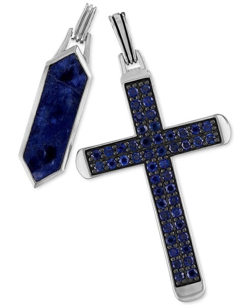 2-Pc. Set Lapis Lazuli & Cubic Zirconia Dog Tag & Cross Pendants in Sterling Silver, Created for Macy's