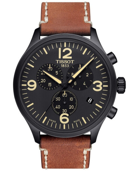 Men's Swiss Chrono XL Brown Leather Strap Watch 45mm