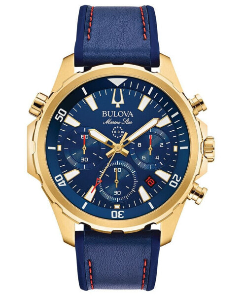 Men's Chronograph Marine Star Blue Leather & Silicone Strap Watch 43mm