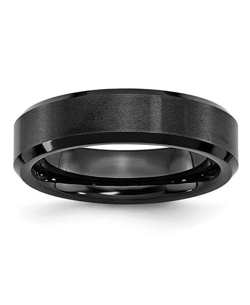 Black Ceramic Beveled Edge Brushed Wedding Band Ring