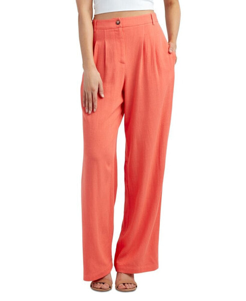 Juniors' High Rise Pleat-Front Wide Leg Pants