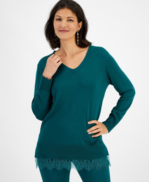 Women's Lace-Trim Tunic Sweater, Created for Macy's