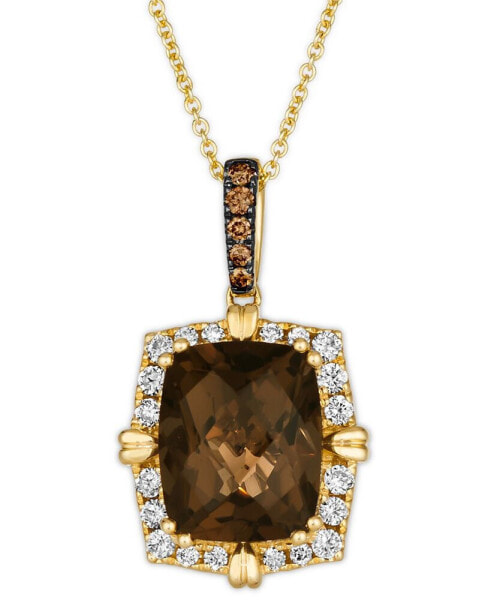 Chocolate Quartz (4 ct. t.w.) & Diamond (1/3 ct. t.w.) Adjustable 20" Pendant Necklace in 14k Gold