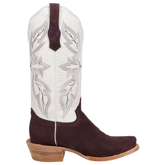 R. Watson Boots Rough Out Plum Embroidered Narrow Square Toe Cowboy Womens Size