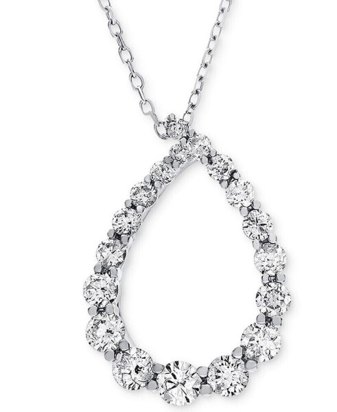 Diamond Graduated Teardrop Pendant Necklace (1/2 ct. t.w.) in 14k White Gold, 16" + 2" extender