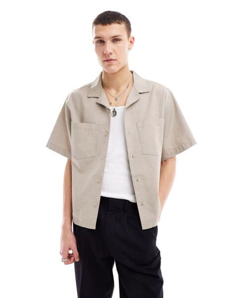 COLLUSION ripstop revere short sleeve shirt in stone