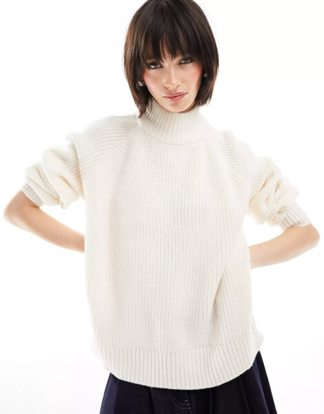 Noisy May high neck knitted jumper in cream