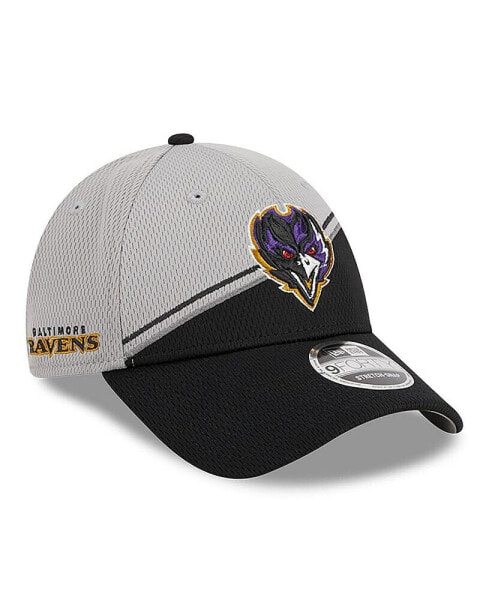 Головной убор New Era мужской серый, черный Baltimore Ravens 2023 Sideline 9FORTY Adjustable Hat