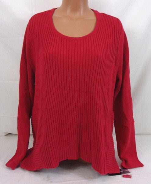 Style & Co Women's Scoop Neck Long Sleeve Hi Lo Ribbed Sweater Red L